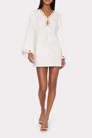 MILLY LINEN CHAIN EMBROIDERY COVER UP-WHITE