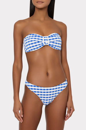 MILLY MARGOT JACQUARD COTTAGE BANDEAU SWIM TOP-BLUE/WHITE