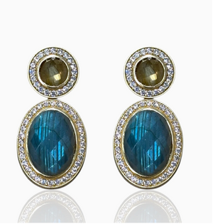 GOLD LABRADORITE STUD & REMOVABLE DROP FORTE EARRINGS
