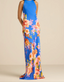 HEMANT & NANDITA CREW NECK BIAS MAXI DRESS-BLUE