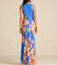 HEMANT & NANDITA CREW NECK BIAS MAXI DRESS-BLUE