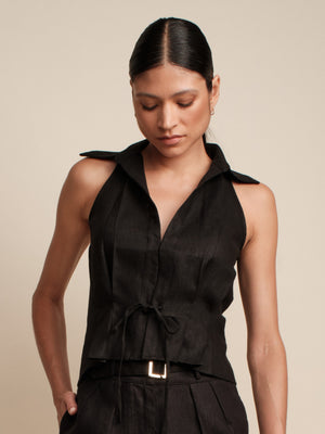 SLOAN LINEN VEST - BLACK